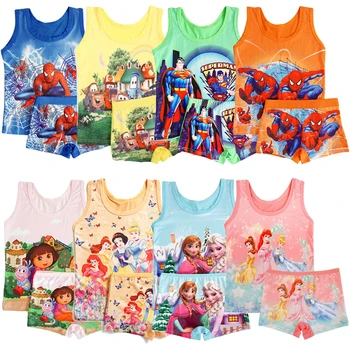 1 комплект детской пижамы принцессы, летняя пижама для мальчиков с Анной Эльзой, пижамы с мультяшными машинками, пижамы для девочек, домашняя одежда для мальчиков, Одежда Изображение