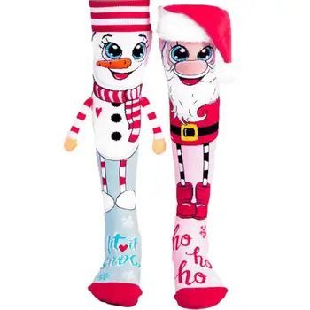 1 Пара креативных рождественских чулок с героями мультфильмов, забавные Рождественские гольфы до колена, Рождественские носки с Санта-Снеговиком для девочек и женщин Изображение