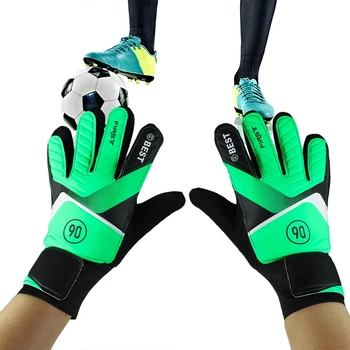 1 пара футбольных вратарских перчаток, профессиональная защита пальцев рук, футбольные перчатки из утолщенного латекса для детей, детские спортивные Изображение