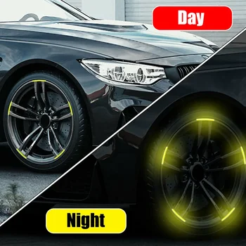 20-кратные флуоресцентные светоотражающие наклейки для автомобильных колес, Предупреждающие наклейки для шин, Светоотражающая лента для заднего предупреждения, Универсальные аксессуары для автомобилей Изображение