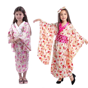 2023 НОВОЕ Японское Традиционное Кимоно для девочек, детское платье с принтом Сакуры, костюмы на Хэллоуин, Ханбок Изображение