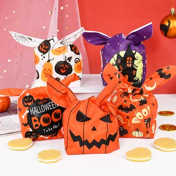 25шт. пакет для конфет с печеньем на Хэллоуин, милые заячьи ушки, упаковочные пакеты для подарков на вечеринку в честь Хэллоуина, мешочек для сладостей для детей Изображение