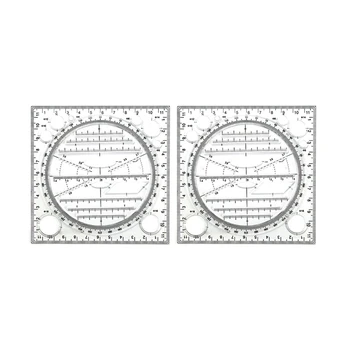 2X Многофункциональный шаблон для рисования кругов, инструмент для геометрического рисования, измерительная линейка, угол поворота Изображение