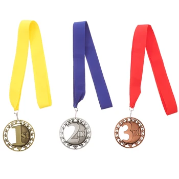 3шт Декоративная медаль для спортивной игры, подвесная медаль, круглая наградная медаль с лентой Изображение