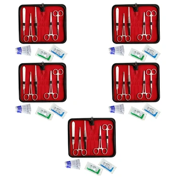 5-кратный набор для наложения швов, учебные инструменты со скальпелями для студентов ветеринарных, биологических и анатомических лабораторий Изображение