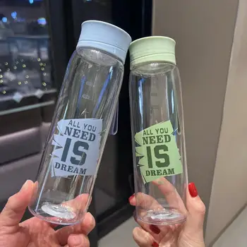 500 мл Пластиковые Бутылки С Водой Прозрачная Бутылка Спортивная Чашка Для Воды На Открытом Воздухе Кружка Для Воды Летние Простые Студенческие Пластиковые Стаканчики Изображение