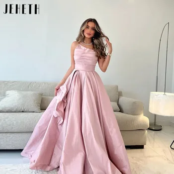 JEHETH Светло-Розовое Сексуальное платье для выпускного вечера без бретелек, Атласное Элегантное вечернее платье трапециевидной формы, праздничное платье на день рождения возлюбленной, Vestidos De Noche Изображение