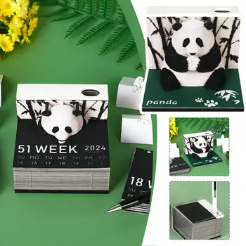 Omoshiroi Block 3D Блокнот 3D Художественный Календарь 2024 Panda Бумажная Заметка 3D Памятка Вырезка Для Заметок Модель Подарочных Блоков 3D Pad Sticky Kawai J3N9 Изображение