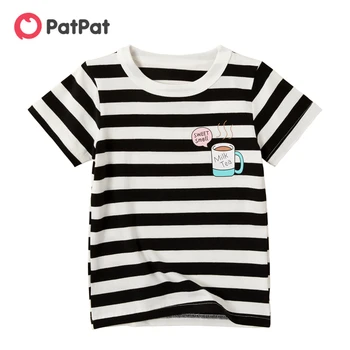 PatPat 2021 Новая летняя стильная футболка в полоску для маленьких мальчиков, топы и футболки для мальчиков Изображение