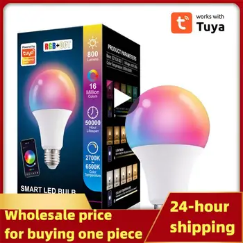 Tuya Smart Led Лампа 10 Вт E27 B22 Tuya Control RGB + CCT Цветная Светодиодная Лампа Работает С Alexa Home Smart Life Изображение