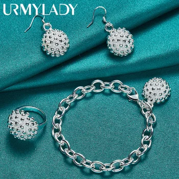 URMYLADY Коралловый браслет из стерлингового серебра 925 пробы, Серьги и кольца, набор для женщин, Свадебный подарок, модные украшения Изображение