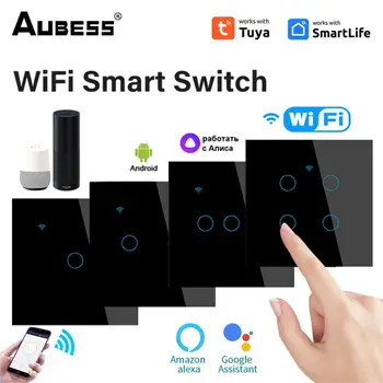 WiFi Smart Switch 1/2/3/4 Банды США/ЕС Выключатель Света Нужен Нейтральный Провод Tuya Smart Life APP Control Support Alexa Home Изображение