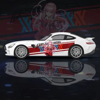 Zero Two аниме наклейка на автомобиль с боковой графикой упаковка виниловая наклейка с модифицированными деталями пользовательское изображение цветок наклейка на автомобильную краску Изображение