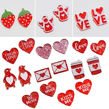 Акриловые конфеты с красным блеском в форме сердечка, Клубничные Сладкие Милые серьги-гвоздики на пуговицах для женщин 2023 года, Оптовый подарок на День Святого Валентина Изображение