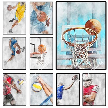 Баскетбол волейбол регби плакат скандинавская картина на холсте, HD печать современные настенные художественные картины для гостиной спальни украшения мальчик  Изображение