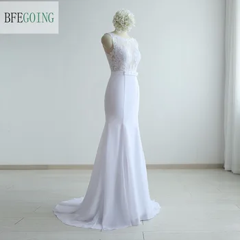 Белые шифоновые кружевные свадебные платья длиной до пола 