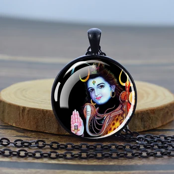 Бог Шива Индуизм Стеклянный Кабошон Кулон Ожерелье Мужчины Женщины Шарм Ожерелье Индийская Религия Ювелирные Изделия Изображение
