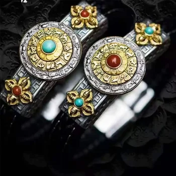 Браслет из тибетского серебра для мужчин и женщин, Винтажный браслет Nine Palace Gossip, индивидуальный пояс, цепочка для парных часов Изображение