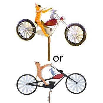 Велосипед из кованого железа с ветряным приводом, животные, кошки, мышь, Ветряная мельница, садовый декор Изображение