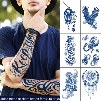 водонепроницаемые временные татуировки, мужская повязка на рукаве, татуировка с буквами, крылья, цветы, стойкие чернила для сока, наклейка с татуировкой, поддельный боди-арт Изображение