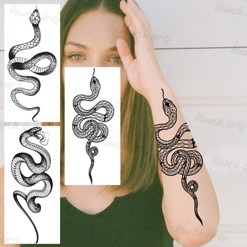 Временные татуировки в виде змей для женщин и мужчин, реалистичная змеиная водонепроницаемая поддельная татуировка, сексуальная татуировка на руках, теле, летний стиль 3D Изображение