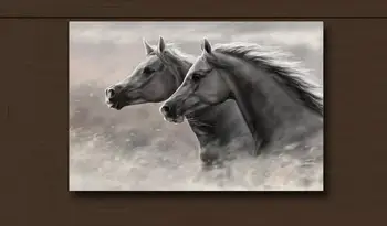 Две Бегущие Лошади Животное Искусство Холст Плакат Настенные Наклейки Домашняя Декоративная Живопись Изображение