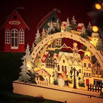 Деревянные Рождественские светодиодные мостовые световые украшения Украшения рождественской сцены домашние полукруглые творческие украшения атмосферный свет Изображение