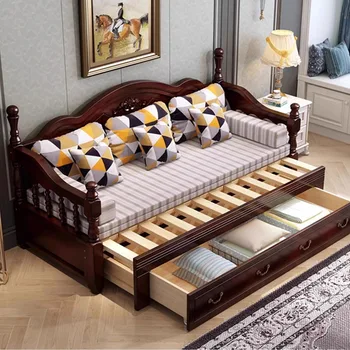 Дизайнерские складные модные диваны для гостиной, современный пол, диван Lazy Puffs, скандинавский диван для чтения из массива дерева Изображение
