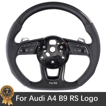 Для Audi A4 B9 черное перфорированное рулевое колесо из углеродного волокна с аксессуарами с логотипом RS Изображение