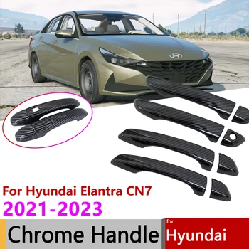 Для Hyundai Elantra CN7 Avante i30 Седан 2021 2022 2023 Глянцевый Черный Карбоновый Хром Умная Дверная Ручка Накладка Наклейки Изображение