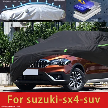 Для SUZUKI SX4 Подходят автомобильные чехлы для наружной защиты, снежный покров, солнцезащитный козырек, водонепроницаемый Пылезащитный Внешний черный автомобильный чехол Изображение