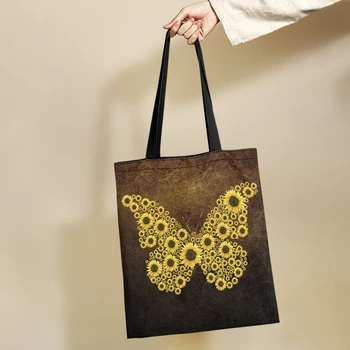 Женская креативная сумка Yikeluo с изображением бабочки в виде подсолнуха, экологичная сумка, Большая вместительная сумка для покупок, продуктовая сумка, сумки через плечо Изображение