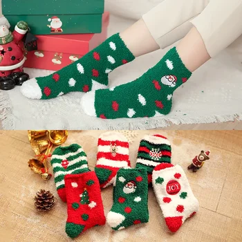 Женские зимние рождественские носки из кораллового бархата, утепленные домашним бархатным полотенцем, Лунные носки для пола, осенние и зимние носки для сна Изображение