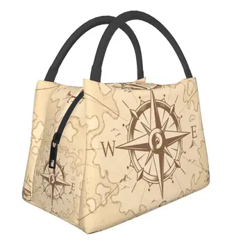 Изготовленная на заказ винтажная сумка для ланча с пиратской картой, женский термоохладитель, изолированный ланч-бокс для офисных поездок, сумка через плечо с 3D-печатью Изображение