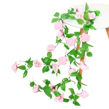 Искусственные розовые лозы, зеленые листья, Роза, Уникальный Пионовый венок, наружный декор для свадебной арки, стены сада, дома Изображение