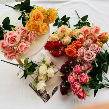 Искусственный букет Европейских роз, Имитирующий шелковый цветок, Свадьба, Невеста с цветами в руках, Украшение рабочего стола в гостиной, саду Изображение
