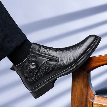 Итальянские мужские ботинки, деловые ботильоны из натуральной кожи для мужчин, высокие ботинки 