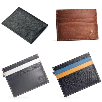 Кожаный бумажник с блокировкой RFID, Тонкий Минималистичный Кошелек, Маленький Держатель для кредитных Карт, Минималистичные Винтажные Кошельки с передним карманом Изображение