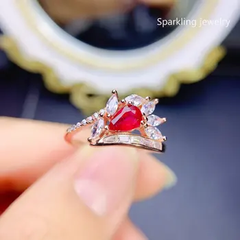 Кольцо с натуральным рубином 4*6 из стерлингового серебра S925 пробы для женщин с драгоценными камнями, очаровательные свадебные украшения, законодатель моды Изображение