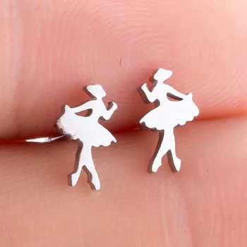 Корейские серьги Модные ювелирные изделия Балетные серьги Милая Милая Маленькая девочка Милые Серьги-гвоздики из нержавеющей стали для женщин Оптом Изображение