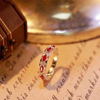 Корейское ретро элегантное индивидуальное кольцо с рубином из стерлингового серебра S925, темперамент, универсальные легкие роскошные аксессуары для банкета, подарок Изображение