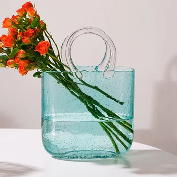 Креативные вазы из прозрачного стекла, украшение аквариума, сумочка с пузырьковым цветком, Стеклянная банка для стола, центральные элементы цветочной композиции. Изображение