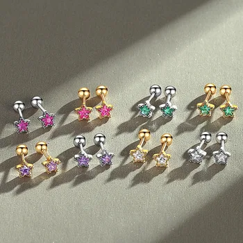 Крошечные серьги-гвоздики с кристаллами циркона в виде звездочек для женщин и девочек Изображение