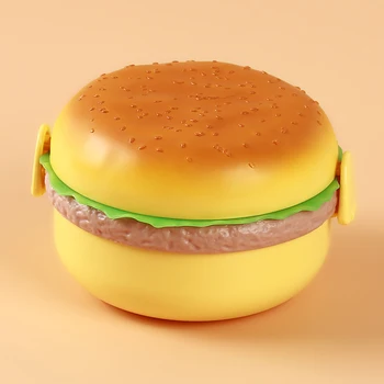 Круглые Ланч-Боксы В Форме Гамбургера Для Детских Пищевых Контейнеров Bento Sushi Set Здоровая Пластиковая Удобная Практичная Коробка Для Еды Изображение