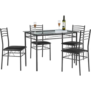 Кухонный обеденный стол и стулья [в комплекте 4 салфетки] Столовые наборы из 5 предметов, экономия места, матовый черный, доставка бесплатно Изображение