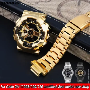 Модифицированный Золотой корпус Безель металлический Ремешок Для часов Casio G-SHOCK Black Samurai GA-110GB GA100 GA120 Ремешок для часов из нержавеющей стали Изображение