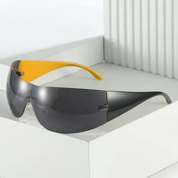 Модные хип-хоп футуристические солнцезащитные очки One Piece Y2K без оправы, закрывающие солнцезащитные очки Изображение