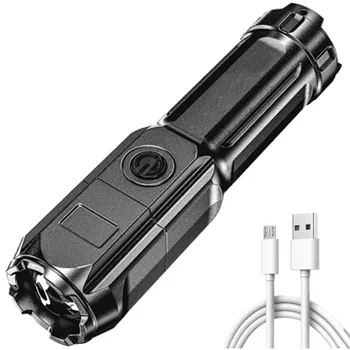 Мощный светодиодный фонарик, перезаряжаемый через USB фонарик, портативный масштабируемый фонарь для кемпинга, 3 режима освещения, Используется высокопрочный материал ABS Изображение