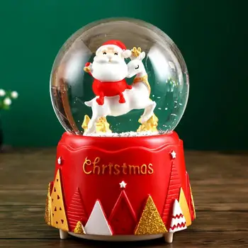 Музыкальный Снежный шар Светящиеся поделки Дисплей Снежного шара Прекрасная Декоративная статуя Санта Клауса Музыкальный орнамент Снежного шара Изображение