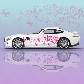 Наклейки на кузов автомобиля с рисунком бабочек и цветов Itasha Виниловая наклейка на бок автомобиля наклейка на кузов автомобиля наклейки для декора автомобиля Изображение